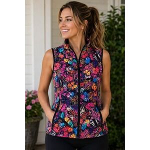 Shredly Women's Small Butterfly Print Full Zip Performance Vest Zip Pockets MTB